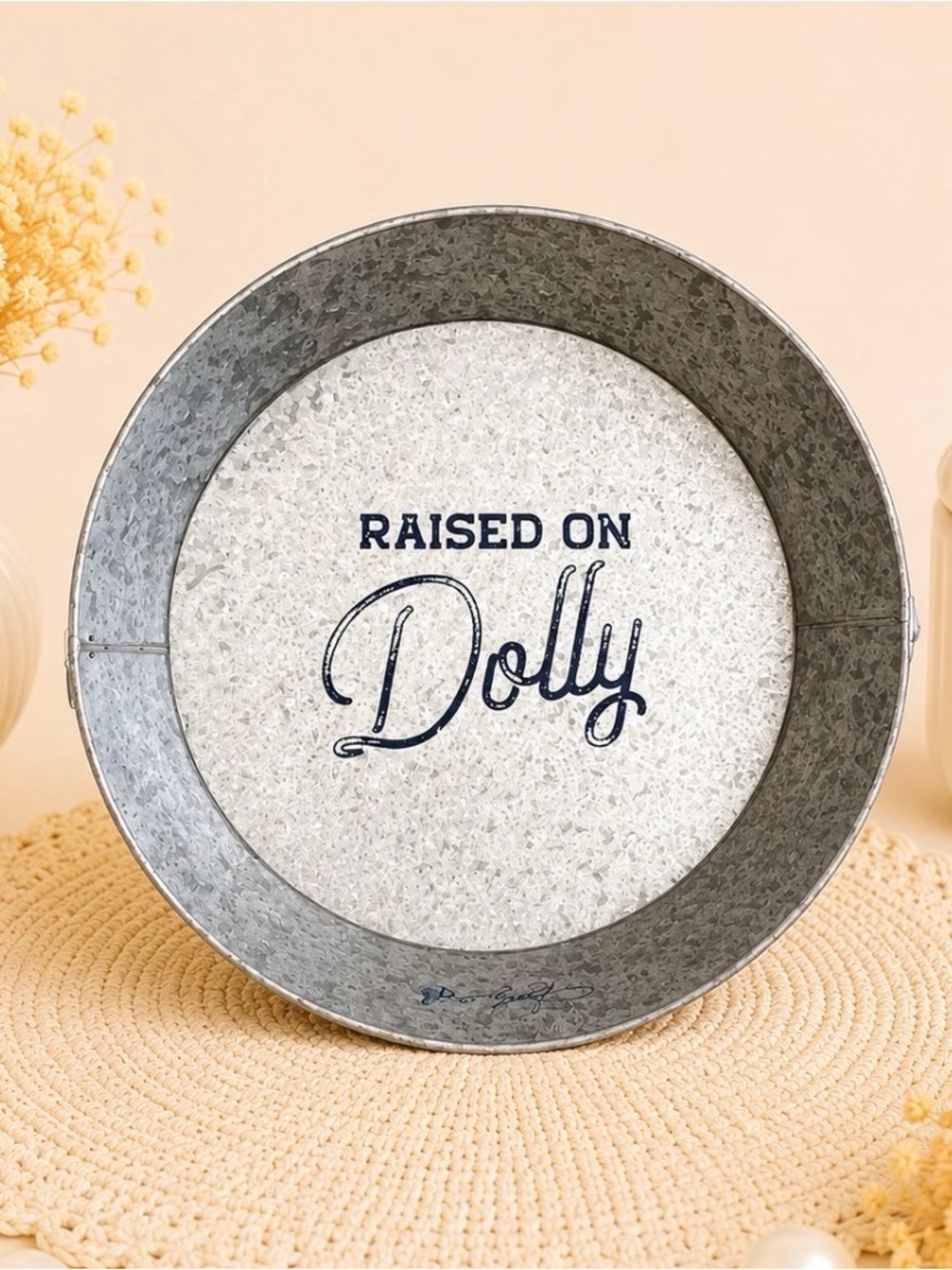 Dolly Galvanized Metal Round Serving Tray